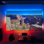 Smart light strip picture frame curtain with light following shadow movement